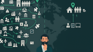Illustration comparing integrated nearshore strategy vs. fragmented stand-alone expansion for global business growth
